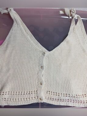 Blush Cream Knit Crop Tank with Button Front